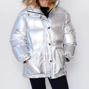 Perfect Moment Silver Foil Over Size Parka Size Small