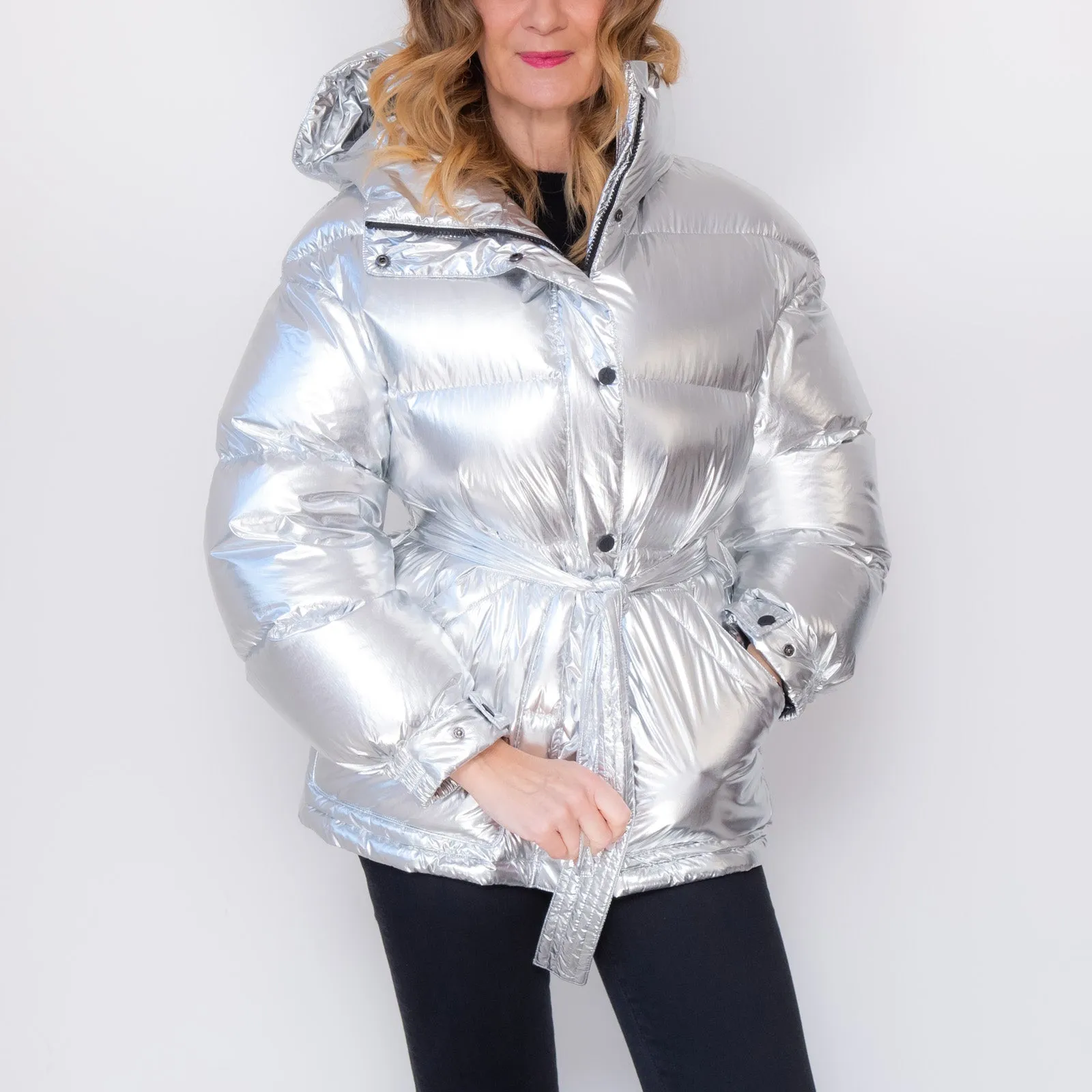 Perfect Moment Silver Foil Over Size Parka Size Small