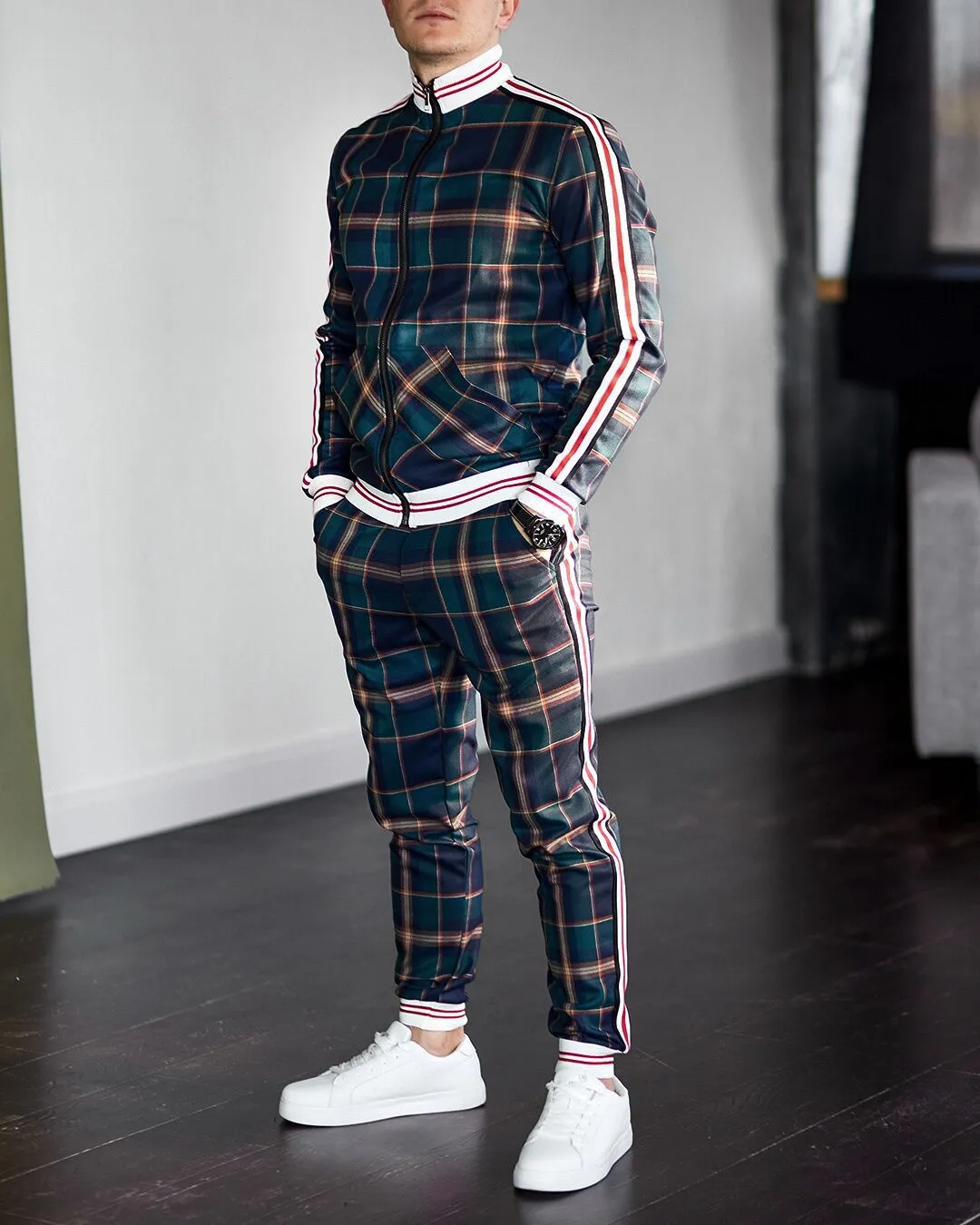 Plaid Style Men Tracksuits