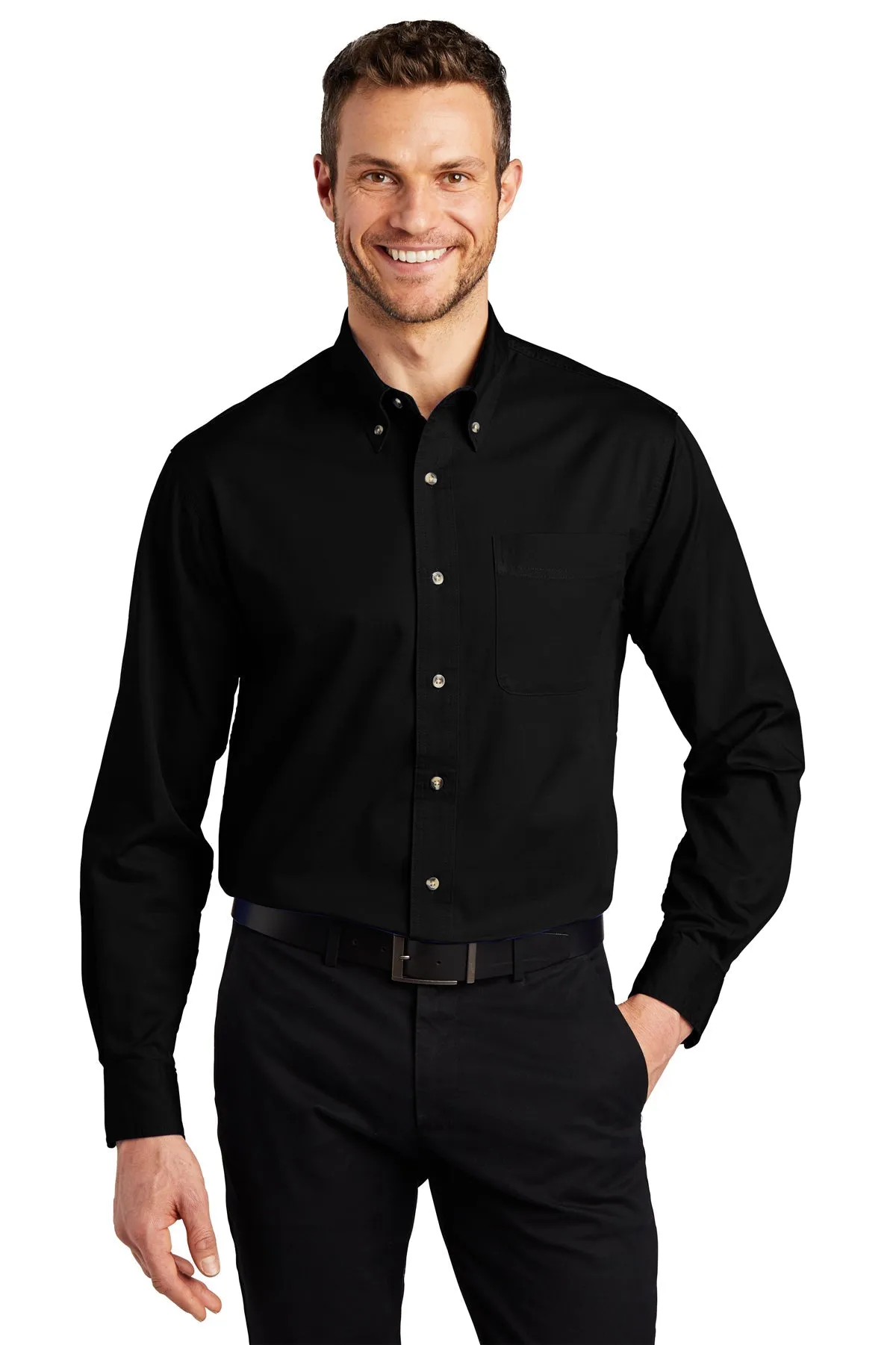 Port Authority Long Sleeve Custom Twill Shirts, Black