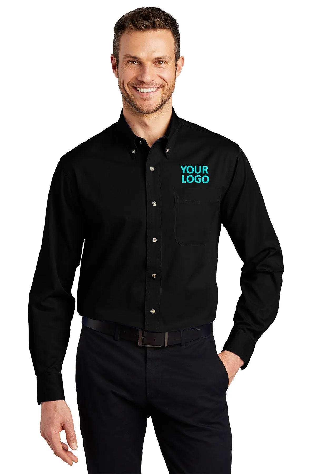 Port Authority Long Sleeve Custom Twill Shirts, Black