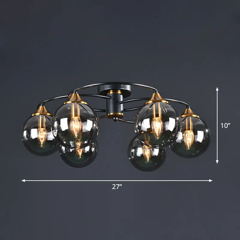 Post-Modern Glass Black Semi Flush Chandelier - Stylish Living Room Ceiling Light