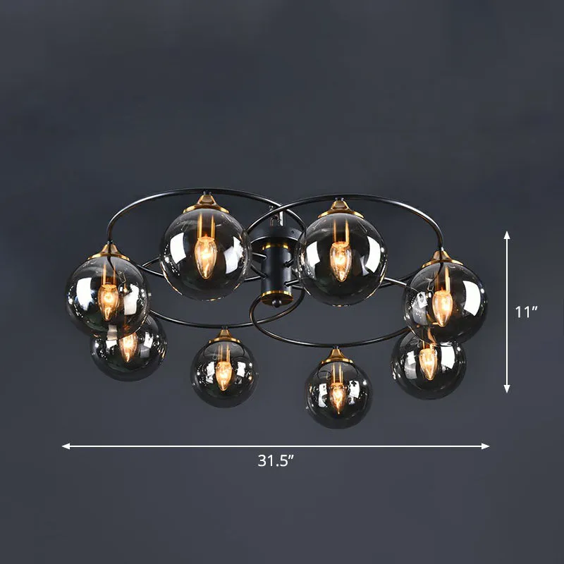 Post-Modern Glass Black Semi Flush Chandelier - Stylish Living Room Ceiling Light