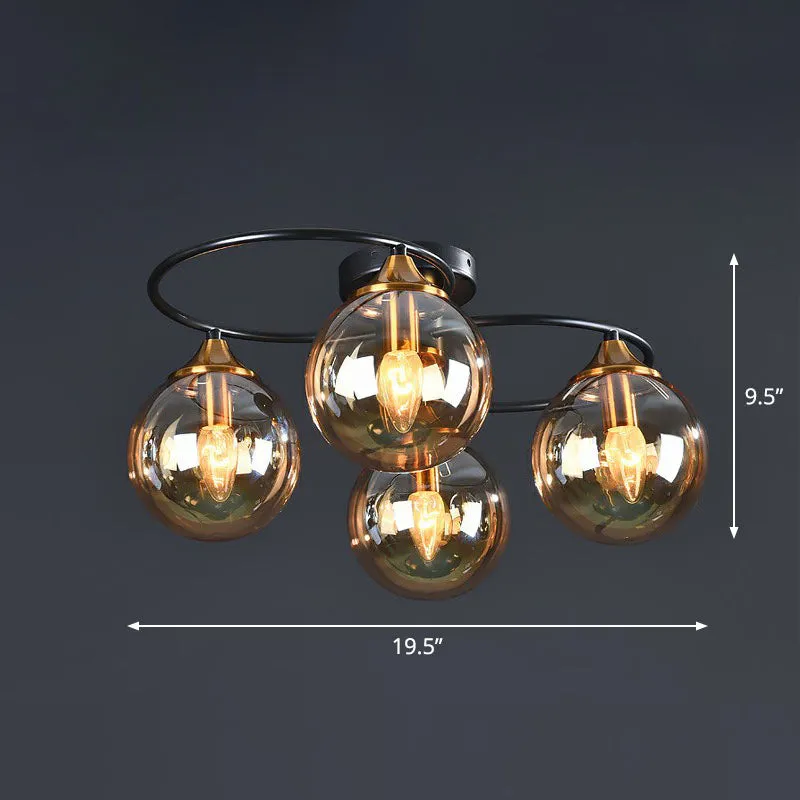 Post-Modern Glass Black Semi Flush Chandelier - Stylish Living Room Ceiling Light