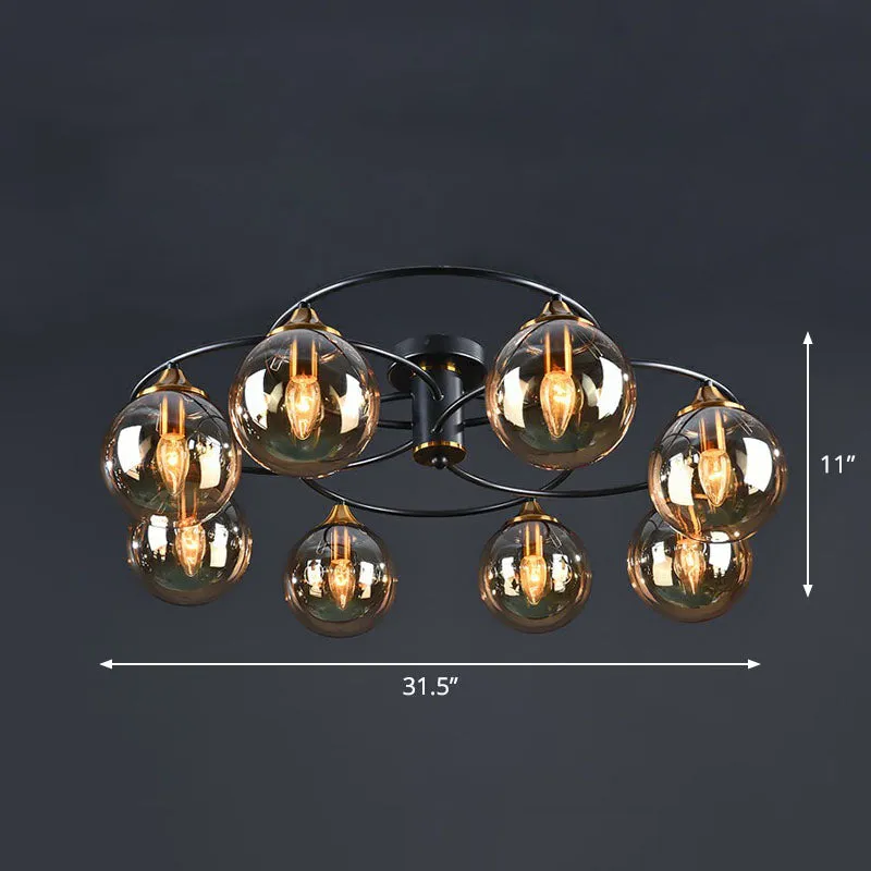 Post-Modern Glass Black Semi Flush Chandelier - Stylish Living Room Ceiling Light