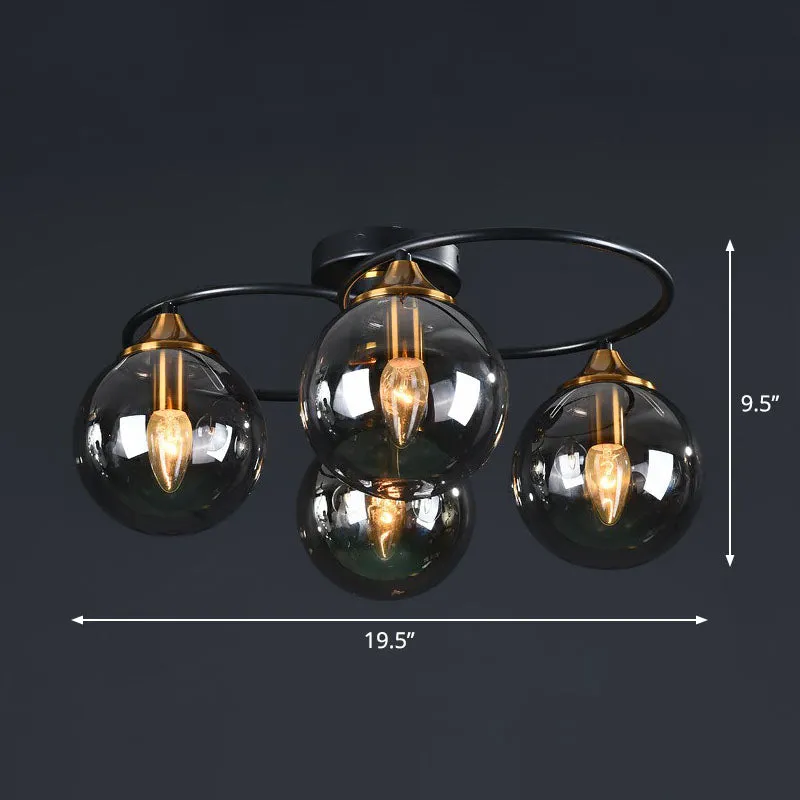 Post-Modern Glass Black Semi Flush Chandelier - Stylish Living Room Ceiling Light