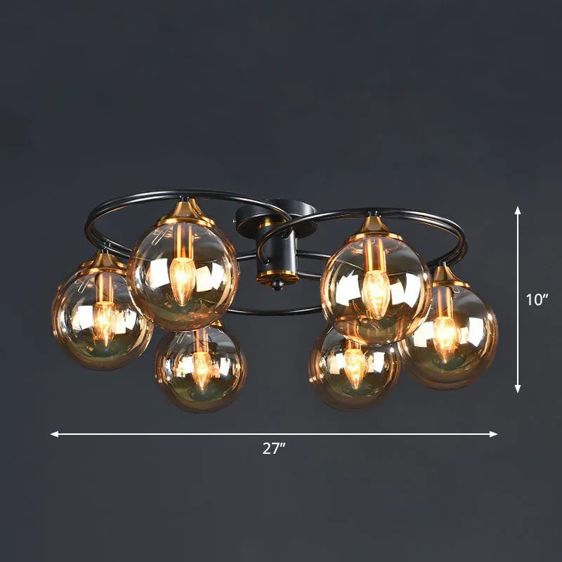 Post-Modern Glass Black Semi Flush Chandelier - Stylish Living Room Ceiling Light