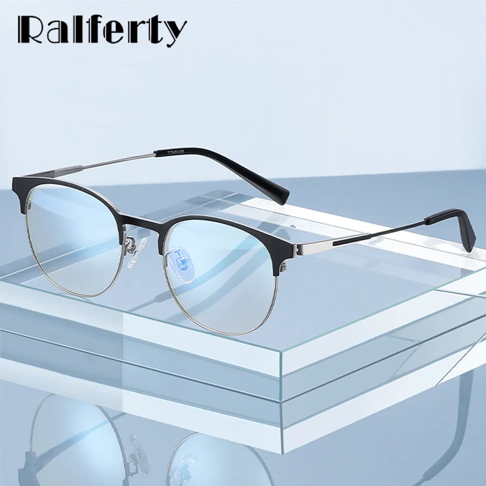 Ralferty Men's Full Rim Round Titanium Eyeglasses D906t