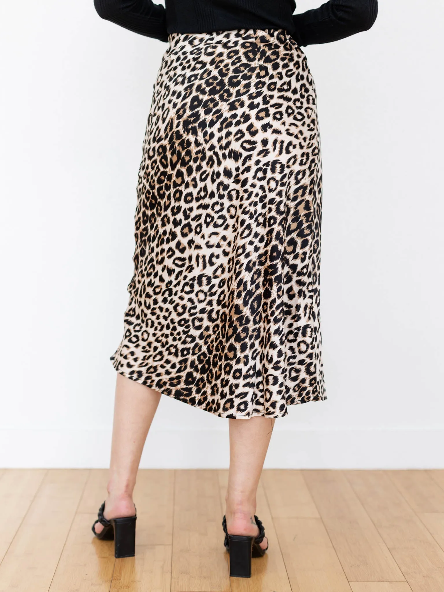 Satin Leopard Print A-Line Skirt