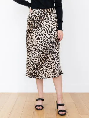 Satin Leopard Print A-Line Skirt