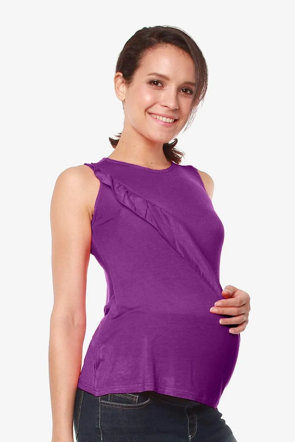 Sleeveless Caliana Frills Nursing Top Eggplant