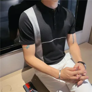 Solid Contrast Stripe Style Polo Shirt