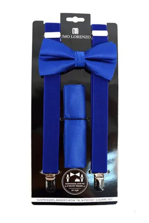 Suspender, Bow Tie & Pocket Square Set - Royal Blue