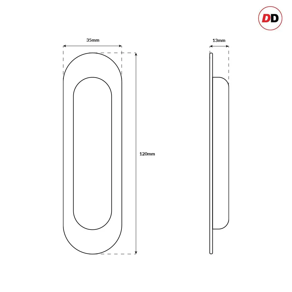 Three Pairs of Burbank 120mm Sliding Door Oval Flush Pulls - Polished Stainless Steel