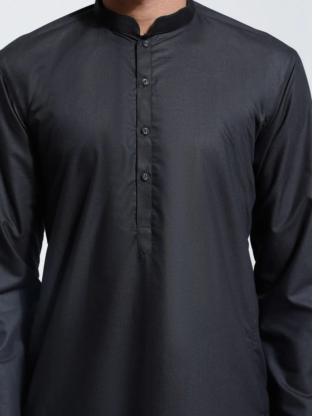 VASTRAMAY Black Cotton Silk Kurta Pyjama