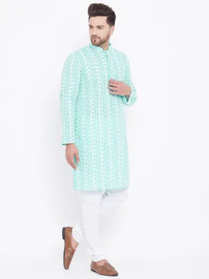 VASTRAMAY Green Cotton Chikankari Kurta Pyjama