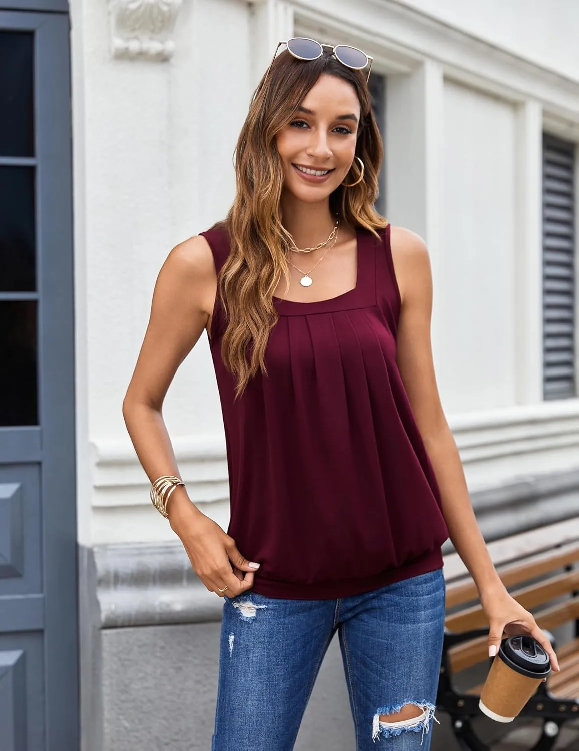 Zeagoo  Tank Tops Square Neck Loose Fit Going Out Tops