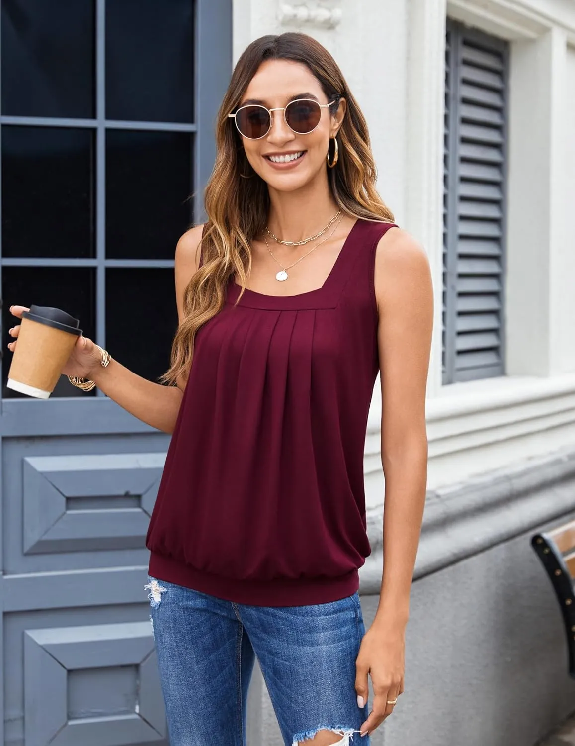 Zeagoo  Tank Tops Square Neck Loose Fit Going Out Tops