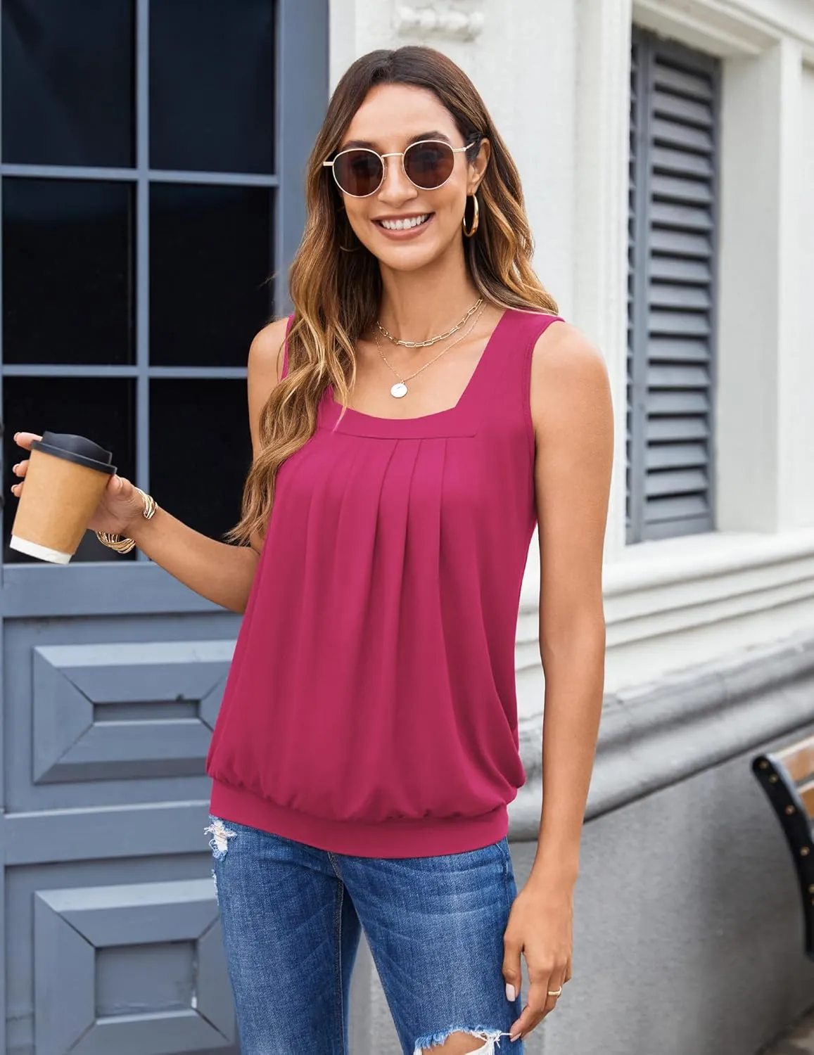 Zeagoo  Tank Tops Square Neck Loose Fit Going Out Tops